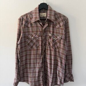 Vintage Western Dude Flannel Pearl Snap Button up Shirt Mens Small